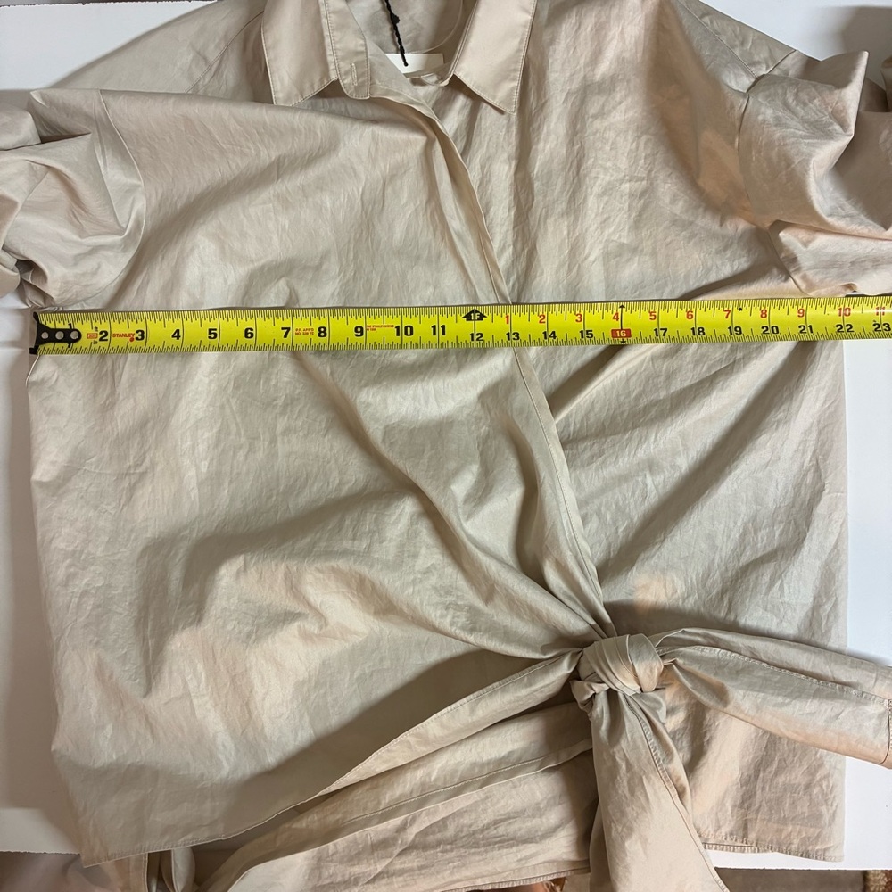 NWT Zara Ruched Sleeve Poplin Wrap Blouse Light Tan L - Picture 8 of 10